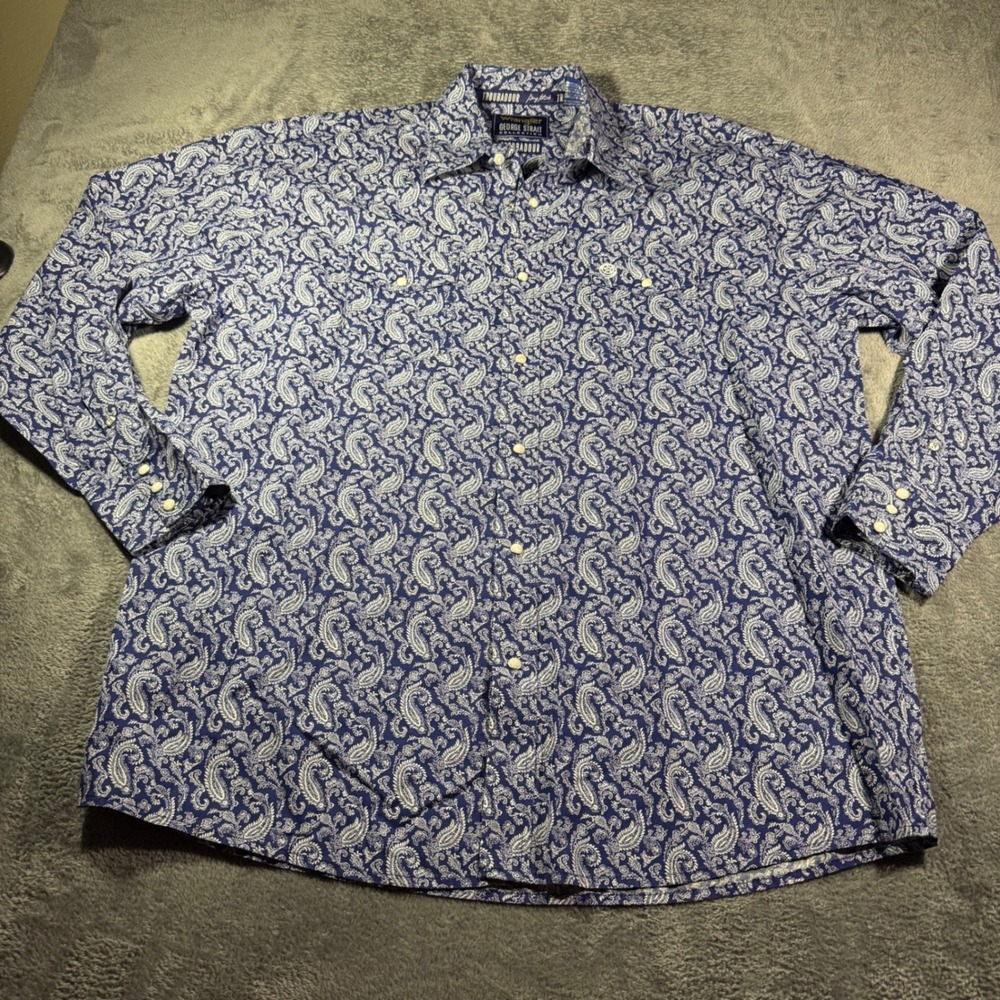 Wrangler George Strait Troubadour Mens XXL Blue Paisley Western Pearl Snap Shirt